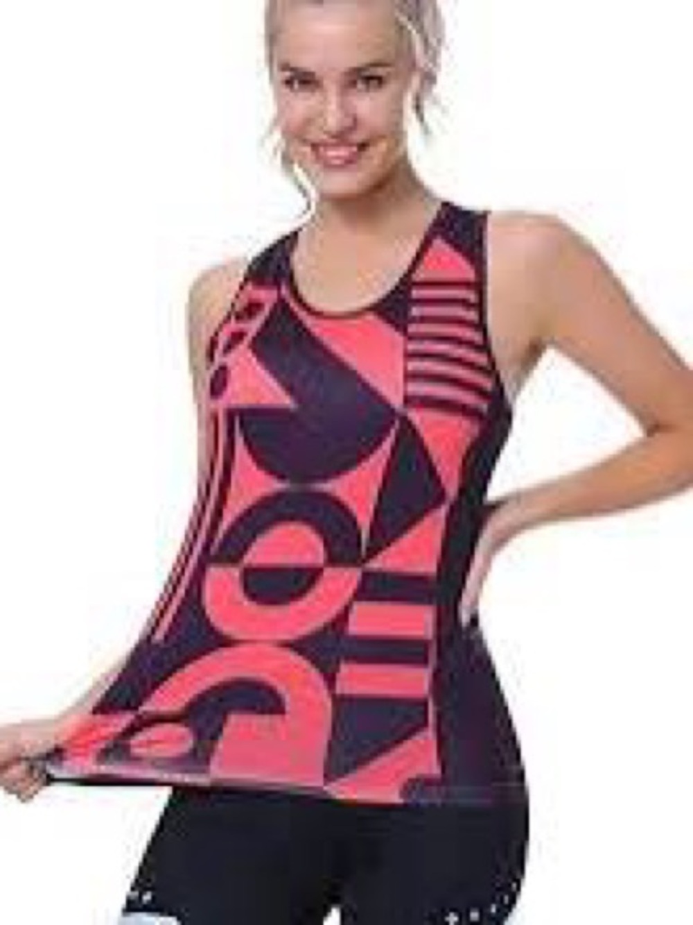 LuLaRoe Coral Pink and Black Graphic Racerback Tank
